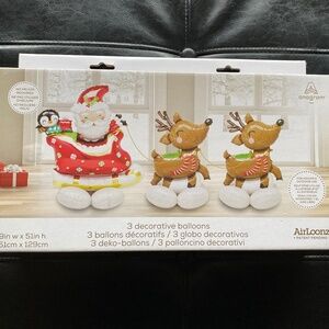NIB Santa Sleigh & Reindeer Giant Airloonz 3 decorative balloons Kit